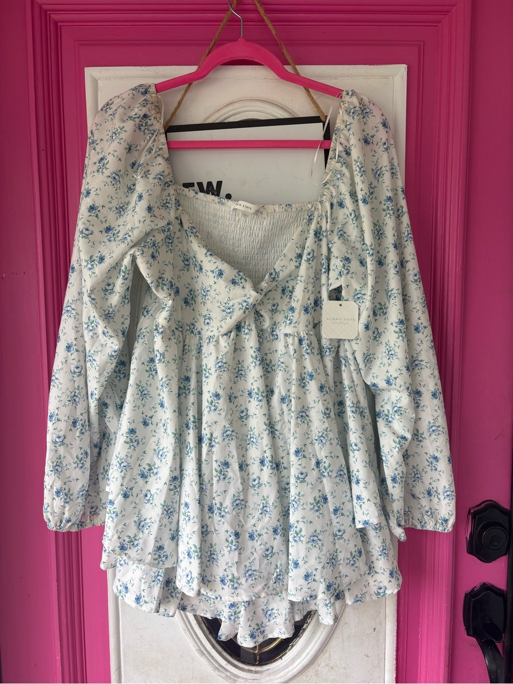 Altar'd State White Blue Floral Long Sleeve Skort